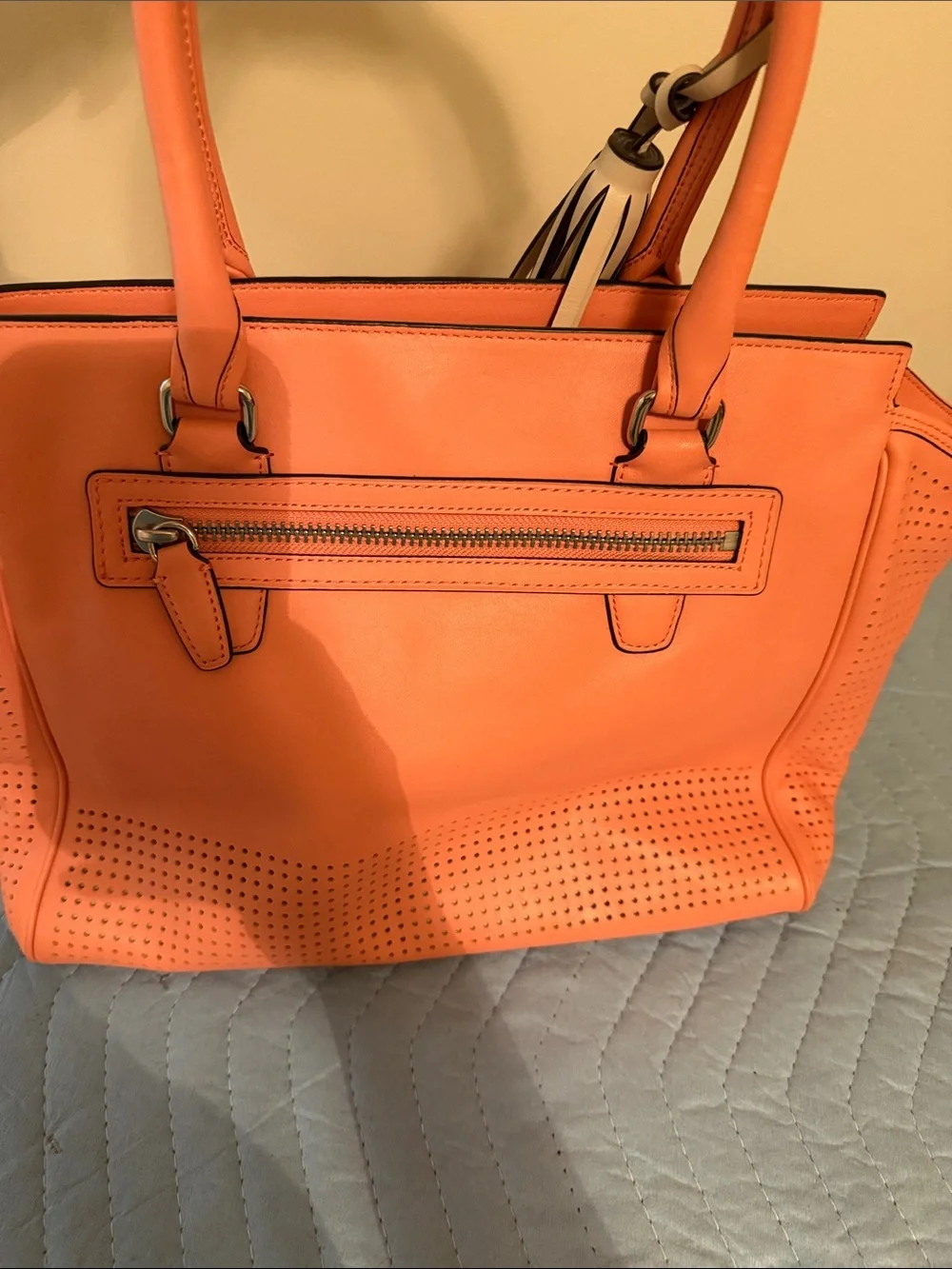 Coach Coral Perforated Leather Tote with Tassel Charm